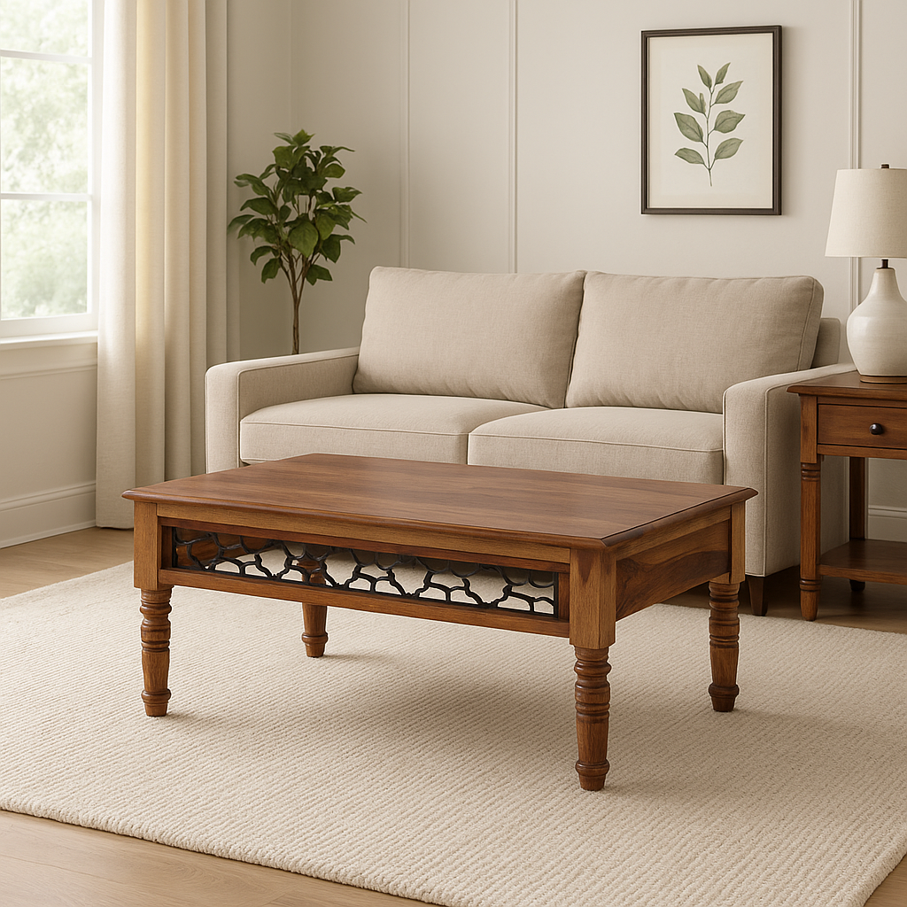Thames Iron Jali Coffee Table Stone