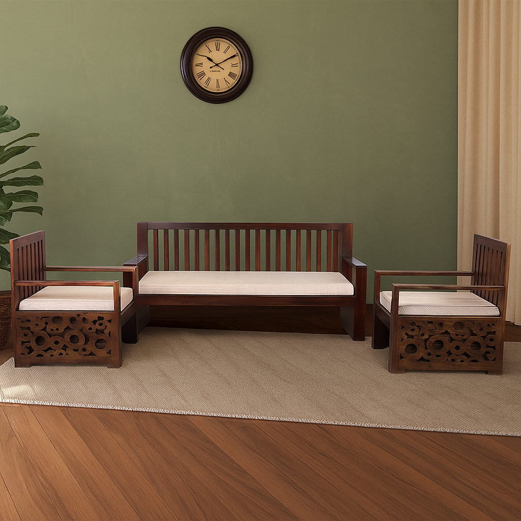 Kingfisher CNC Wooden Sofa 3+1+1 Seater