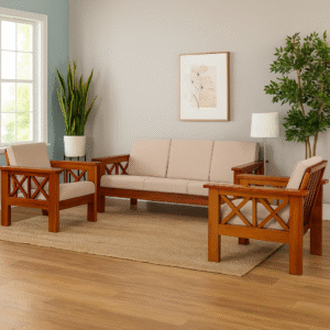 Tisa Double X  Wooden Sofa 3+1+1 Seater