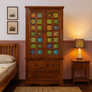Tile 2 Door 3 Drawer Wooden Almirah